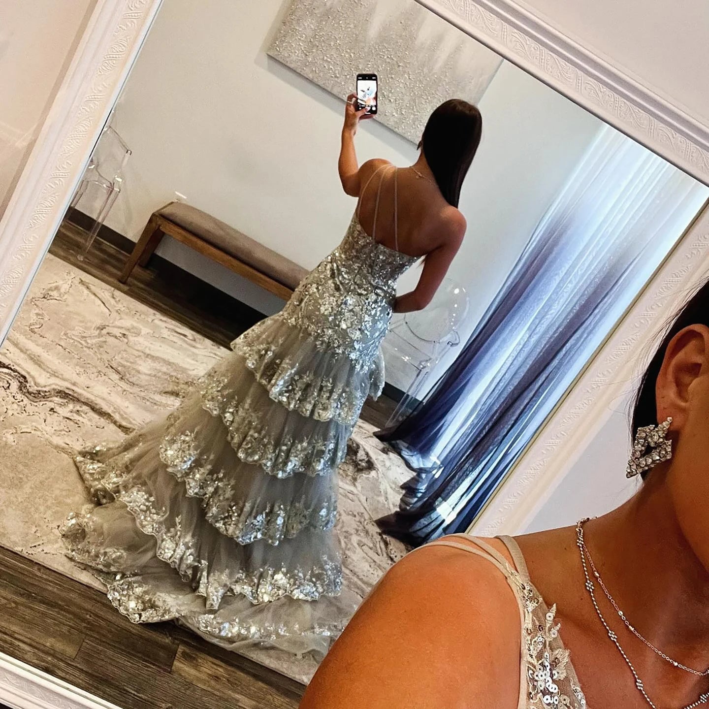 Luxury Silver Tiered Beaded One Shoulder Formal Evening Dress LA72593B - SERENE HILL