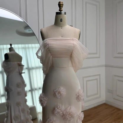 Elegant pink 3D flower off-shoulder evening dress LA72943 - SERENE HILL
