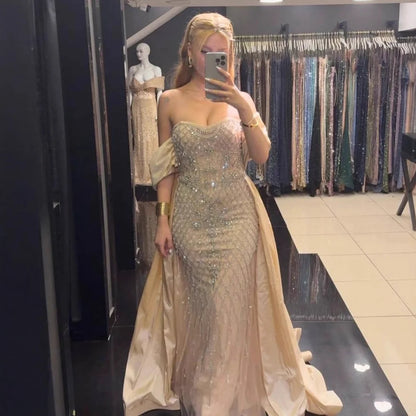 SERENE HILL Luxury Designer Dubai Nude Beaded Mermaid Evening Dress LA72819 - SERENE HILL