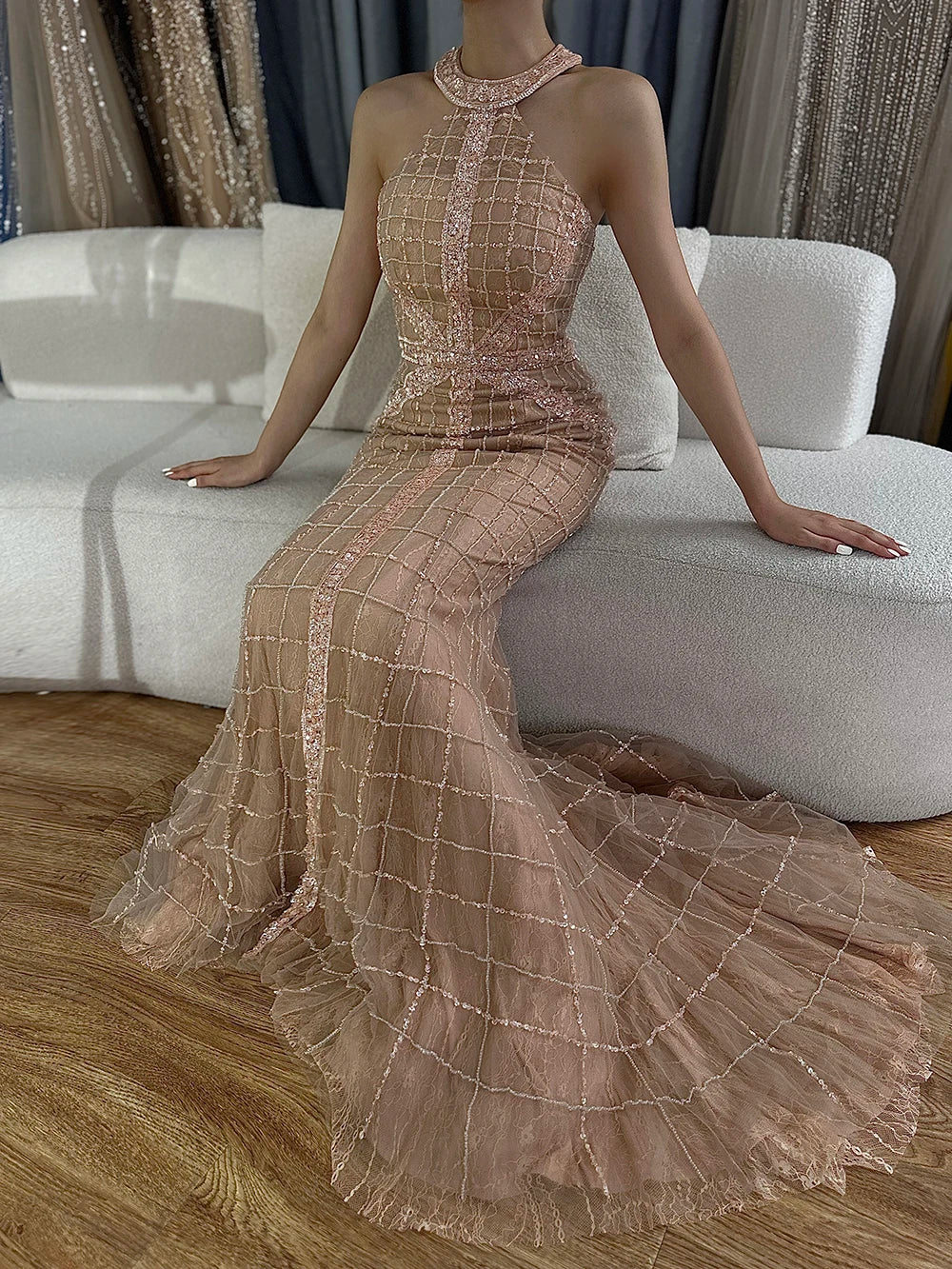 Luxury Pink Mermaid Evening Dresses On Sale No Return No Refund Sale Newest Fashion LA6124 - SERENE HILL