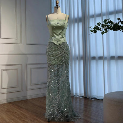 Luxury Sage Green Beaded 1 Pieces Evening Dress LA72977 - SERENE HILL
