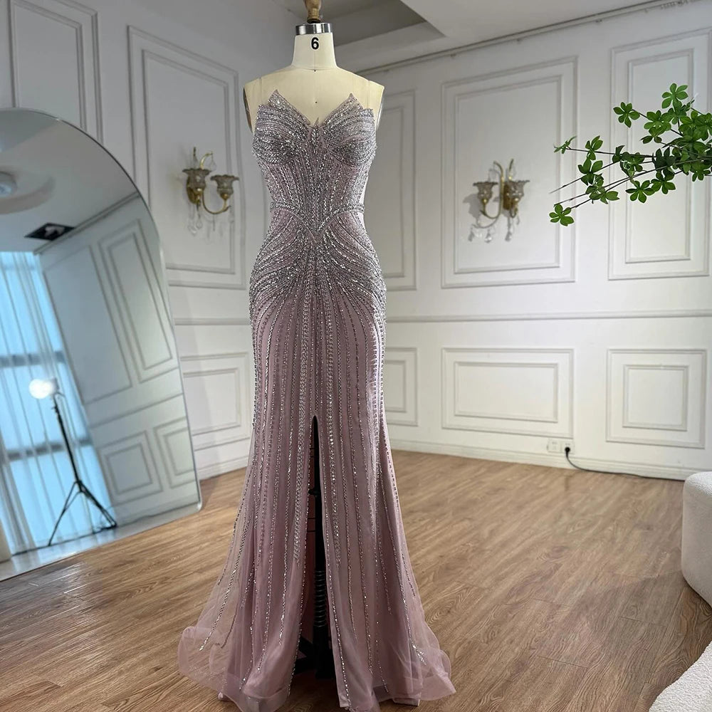 Nude Mermaid Evening Dress with Detachable High Neck Tassel LA72891A - SERENE HILL