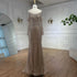 Luxury Nude Navy Blue Silver Beaded Evening Dress with Long Sleeves LA73120 - SERENE HILL