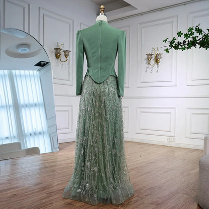 Luxury Sage Green Muslim Beaded Evening Dress LA72805A - SERENE HILL