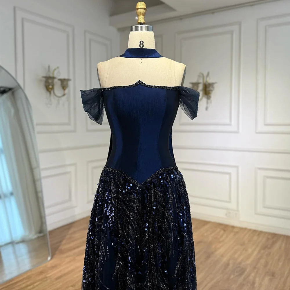 Luxury Arabic Navy A Line Evening Dress with Beading LA73050 – SERENE HILL