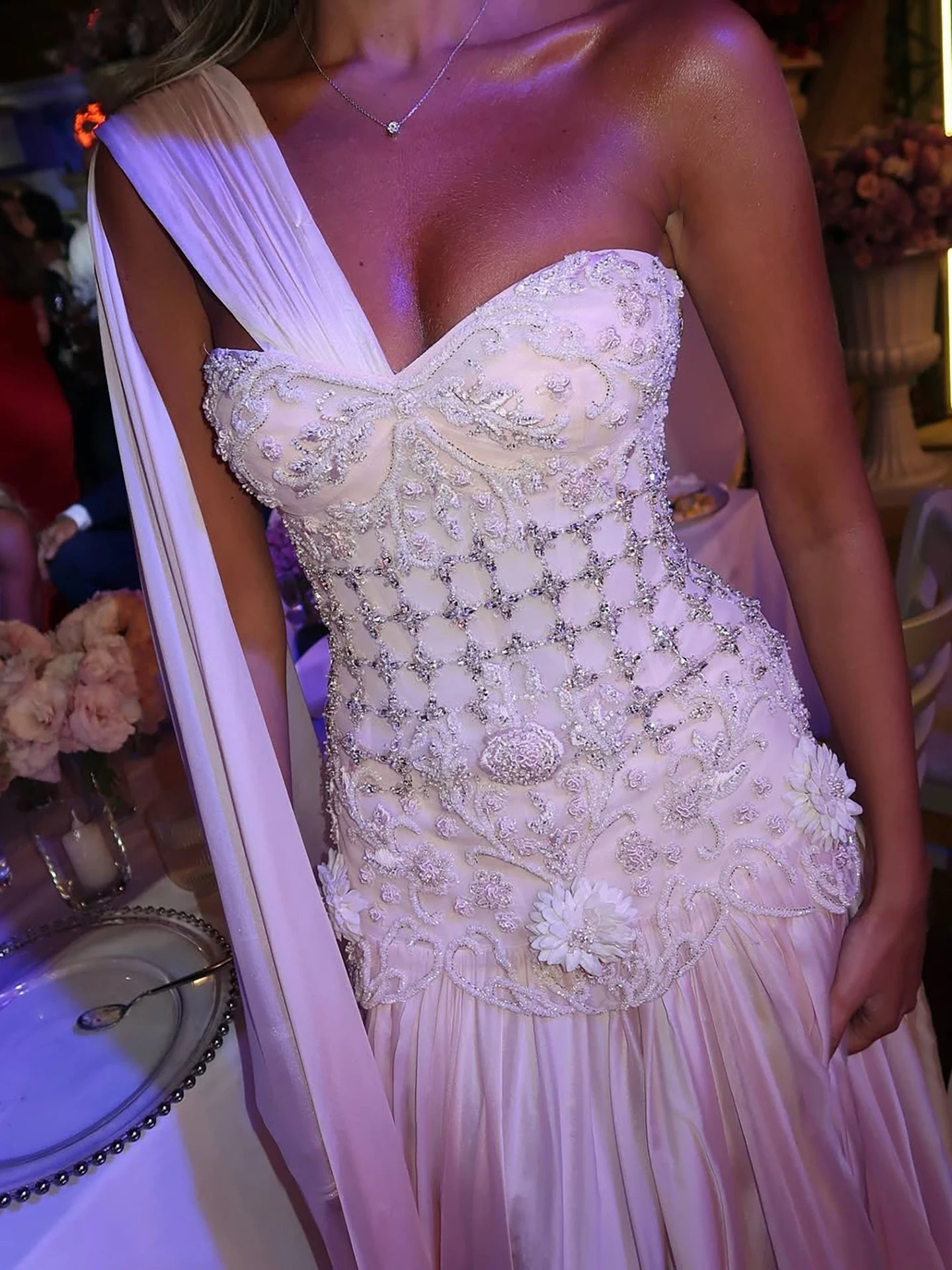 Luxury Pink Arabic Floral chiffon Evening Dress With Cape LA73451 - SERENE HILL