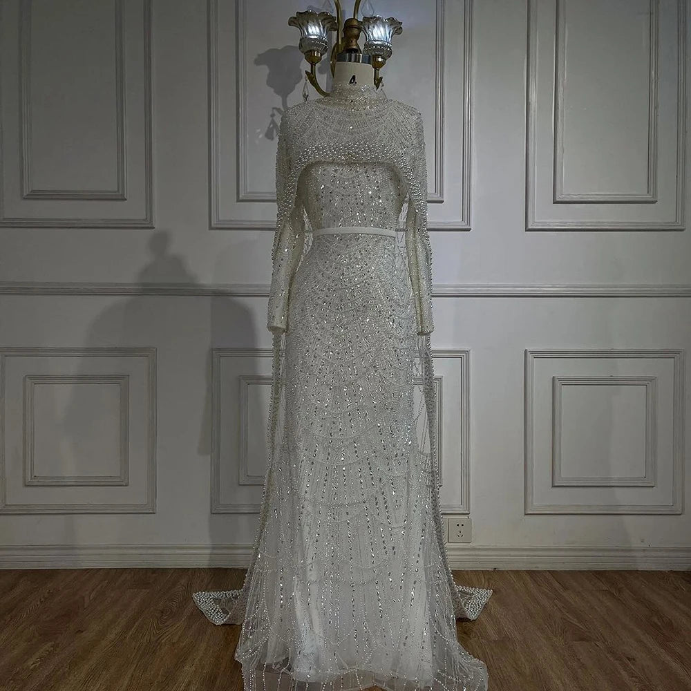 Modest Beaded Long Cape Dubai Evening Dresses LA72032M - SERENE HILL