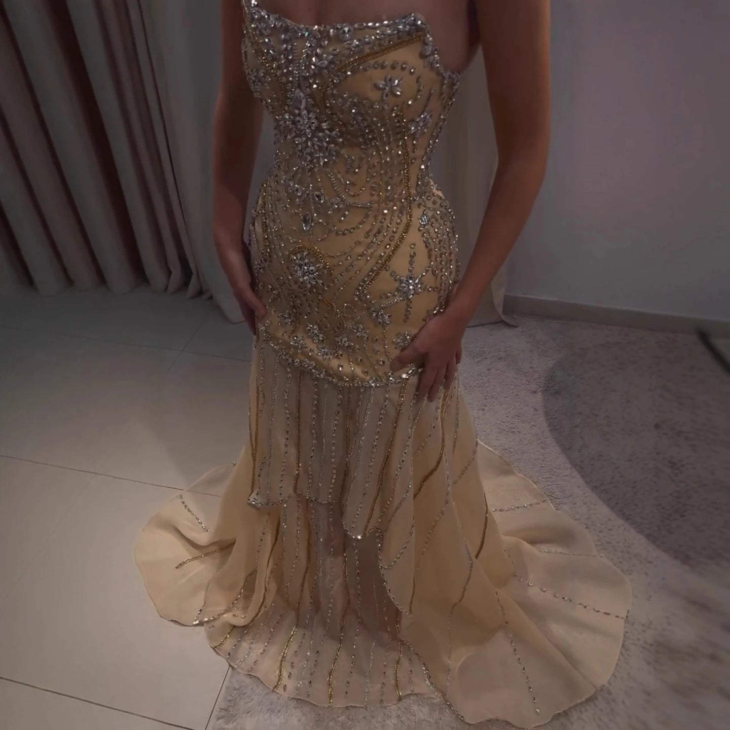 Luxury Gold Diamond Evening Dress with Cape for Wedding Party LA73224 - Gold / 12 Luxury Gold Diamond Evening Dress with Cape for Wedding Party LA73224 - Gold / 12