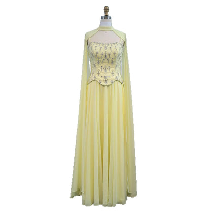 Luxury Yellow Stone Two Pieces Evening Dress with Cape LA73073A - SERENE HILL