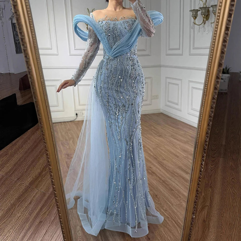 Elegant Sage Green Beaded Evening Dress with Flowing Hem LA72928 - SERENE HILL