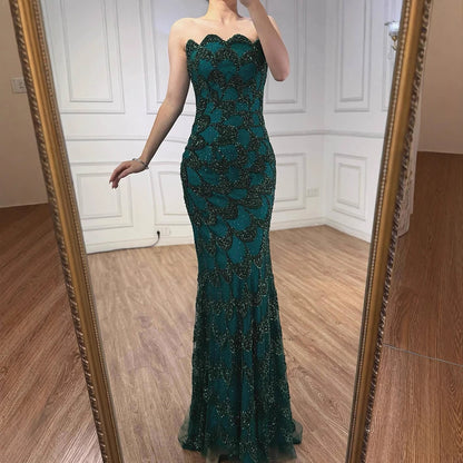 Luxury Arabic Designer Elegant Green Mermaid Evening Dress LA73117 - SERENE HILL