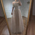 Luxury Nude Sliver Off Shoulder Beaded Crystal A-Line Evening Dress LA73122 - SERENE HILL