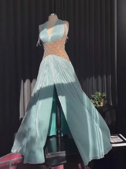Luxury Turquoise Crystal Beaded A-Line Evening Dress LA73421 - SERENE HILL