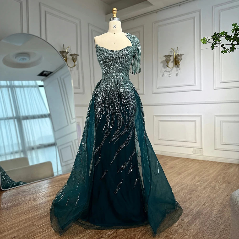 Luxury Green Evening Dress with Overskirt LA72979 - SERENE HILL
