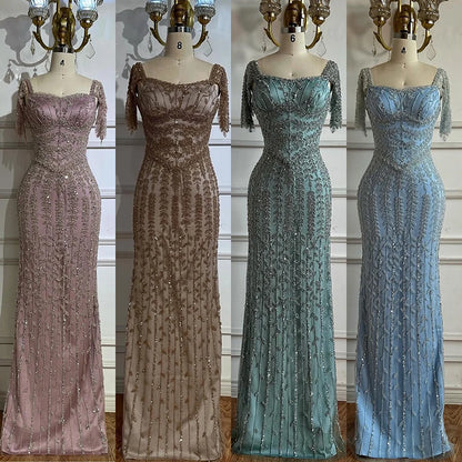 Pink Mermaid Beaded Evening Dress with Short Sleeves LA72787 - SERENE HILL
