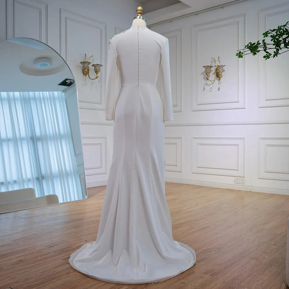 Elegant White Floral Beaded Evening Dress with Slit LA73030 - SERENE HILL
