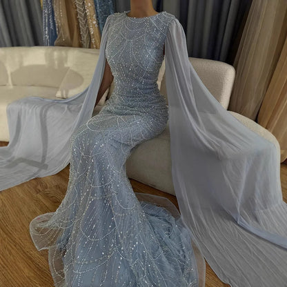 Luxury Beaded Gown With Cape Sleeves LA72160A - SERENE HILL