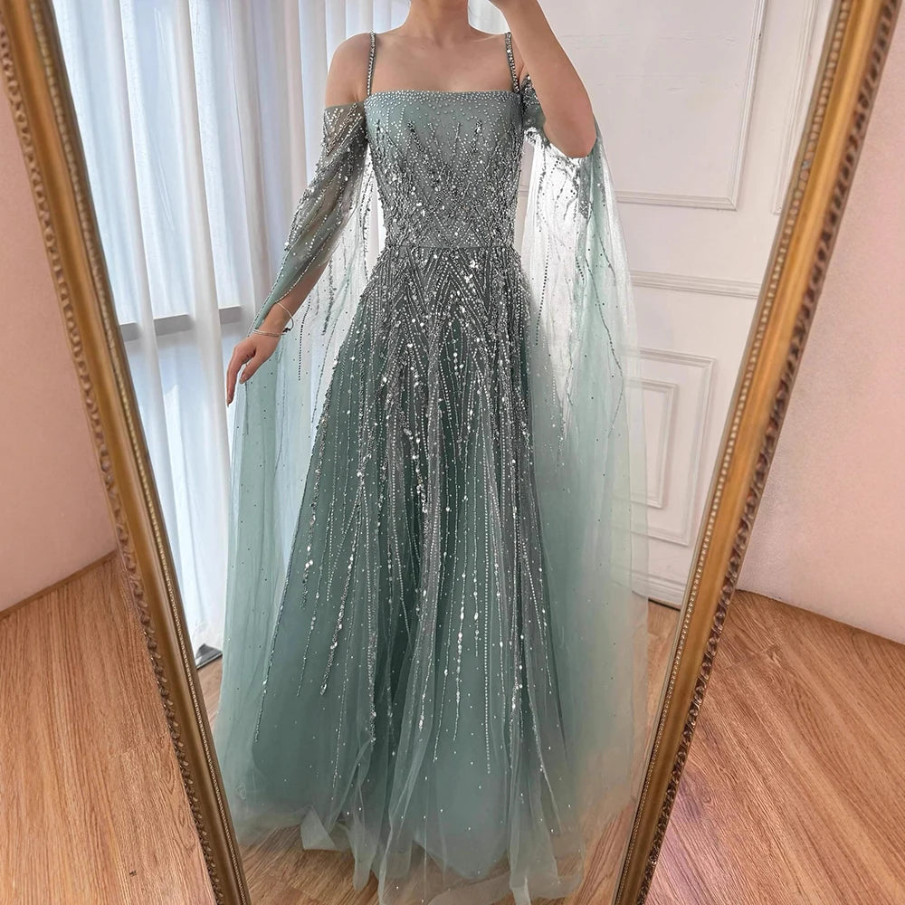 Luxury Caramel Evening Dress with Cape sleeves LA72957 - SERENE HILL