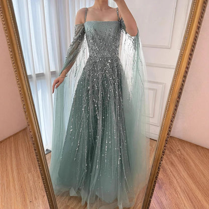 Luxury Caramel Evening Dress with Cape sleeves LA72957 - SERENE HILL