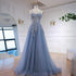 Luxury Gray Tulle A Line Prom Dress with Floral Appliques LA73015 - SERENE HILL