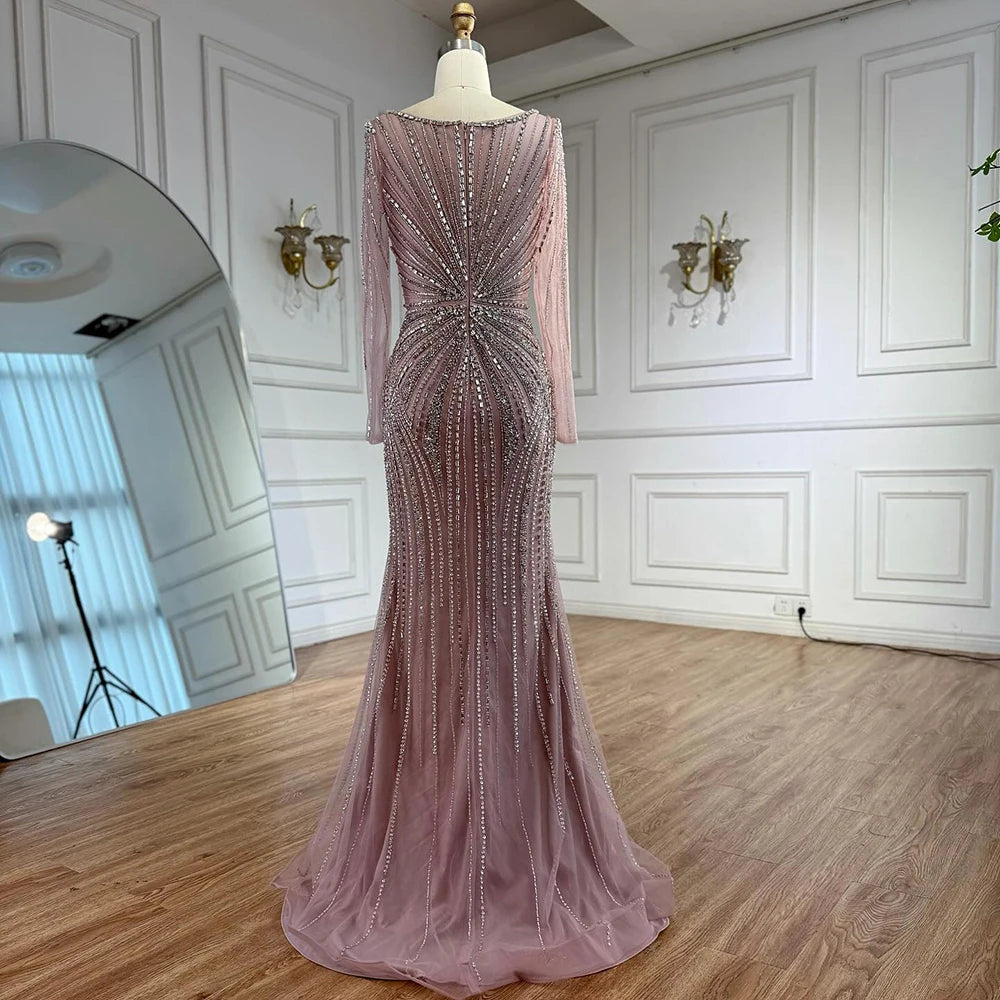 Luxury Nude Beaded Evening Dress with Detachable Overskirt LA73156 - SERENE HILL