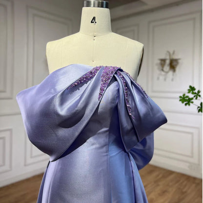 Elegant Off Shoulder Lilac Evening Dress with Overskirt LA72075 - SERENE HILL