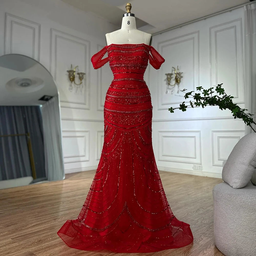 Luxury Pink Mermaid Beaded Evening Gown with Detachable Satin Overskirt LA72781 - SERENE HILL