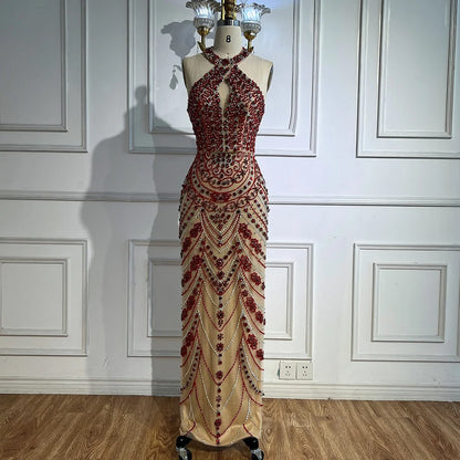 Luxury Blue Halter Crystal Beaded Evening Dress LA72760 - SERENE HILL