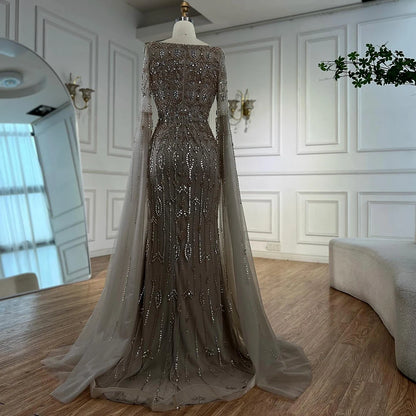 Luxury Modest Caramel Evening Dress with Sleeves Cape LA72966 - SERENE HILL