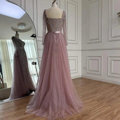 Luxury Nude Beaded Mermaid Evening Dress with Overskirt LA73190 - SERENE HILL