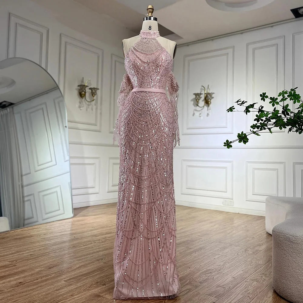 Luxury Nude Mermaid Evening Dresses with Gloves LA72032A - SERENE HILL