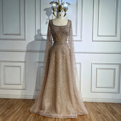 Luxury Rose Gold Beaded Evening Dress with Cape LA72147C Plus Size - SERENE HILL