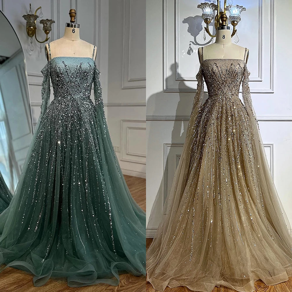 Luxury Caramel Evening Dress with Cape sleeves LA72957 - SERENE HILL