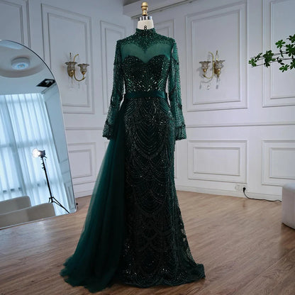 Luxury Brown Beaded Mermaid Evening Dress with Side Overskirt LA71913A - SERENE HILL