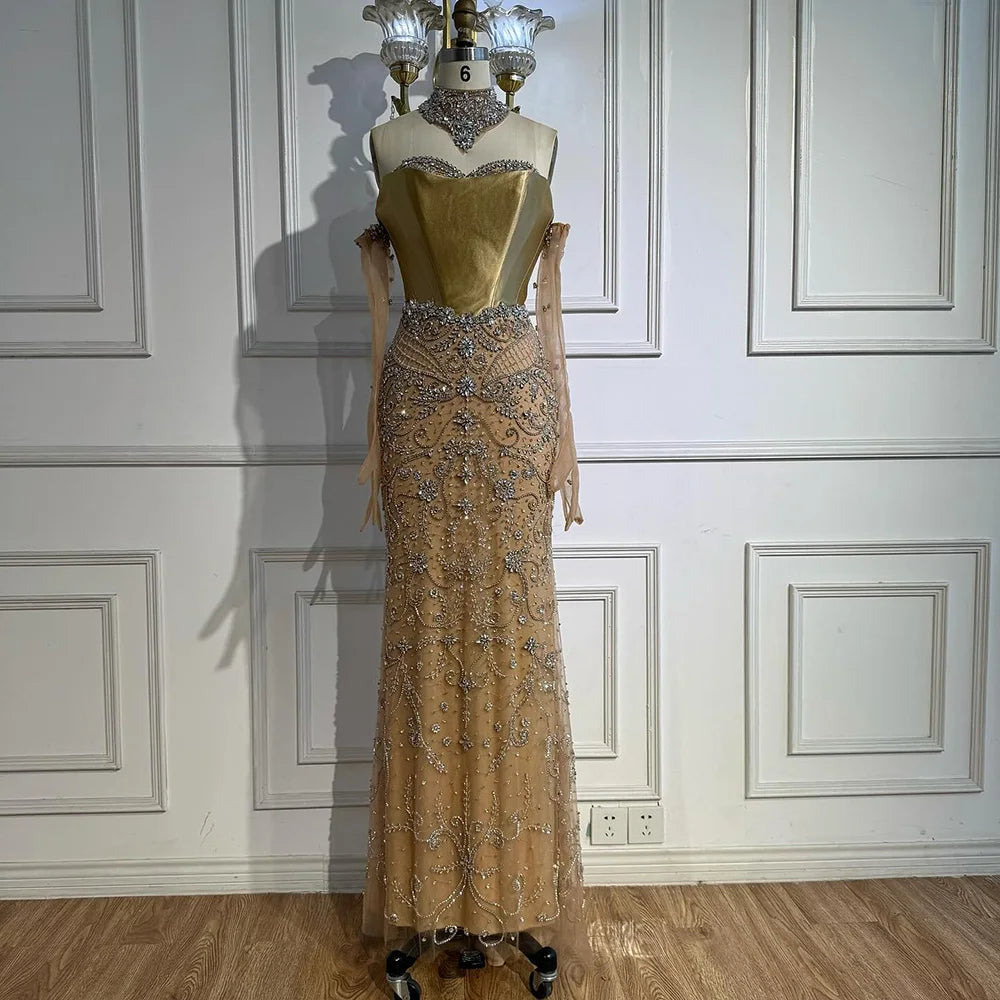 Luxury Beaded Evening Dress Sheer Long Gloves LA72929 - SERENE HILL