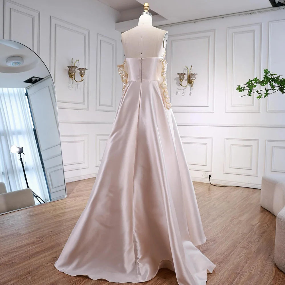 Luxury Chic Arabic Designer Beaded Satin A-Line Evening Dress LA72195B - SERENE HILL