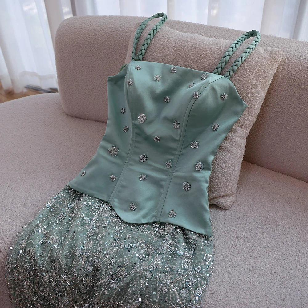 Luxury Sage Green Beaded 1 Pieces Evening Dress LA72977 - SERENE HILL