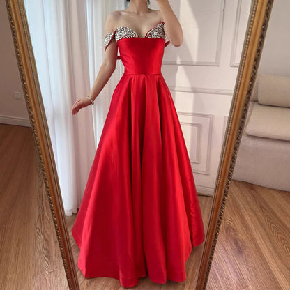Luxury Red Beaded A-Line Prom Dress with Spaghetti Straps LA73049 - SERENE HILL