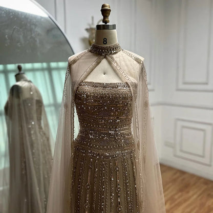 Luxury Dubai Caramel A-Line Beaded Evening Dress LA72873 - SERENE HILL