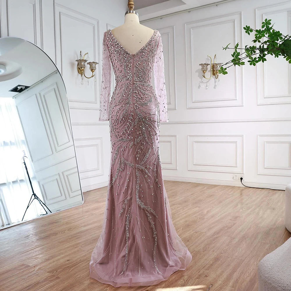 Luxury Muslim Nude Arabic Mermaid Beaded Evening Dress LA73191 - SERENE HILL