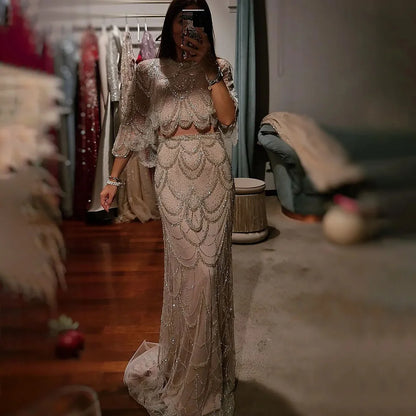 Luxury Beaded Nude Two Pieces Evening Dress LA72462 - SERENE HILL