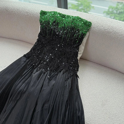 Luxury Beaded Black Green Off Shoulder Dubai Evening Dress for Party LA72406 - SERENE HILL