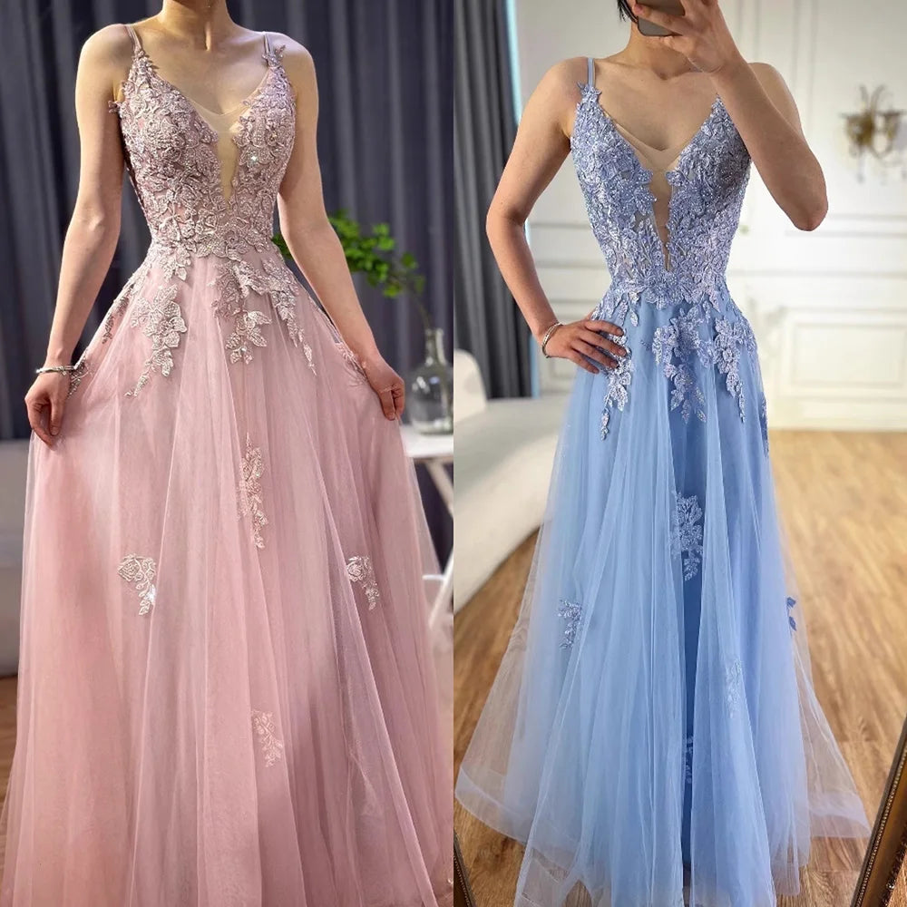 Luxury Sage Green Lace A-Line Prom Dress with Spaghetti Straps LA73005 - SERENE HILL