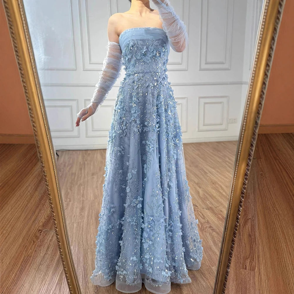 Elegant Pink 3D Flowers Evening Dress with Gloves LA72912 - SERENE HILL
