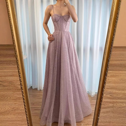 Luxury Pink Glitter A Line Evening Dress with Bodice LA73017 - SERENE HILL