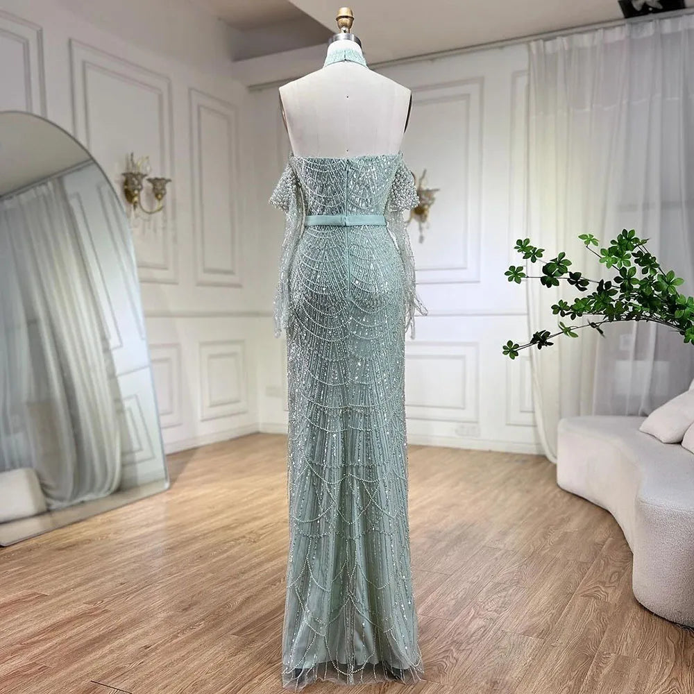 Luxury Nude Mermaid Evening Dresses with Gloves LA72032A - SERENE HILL