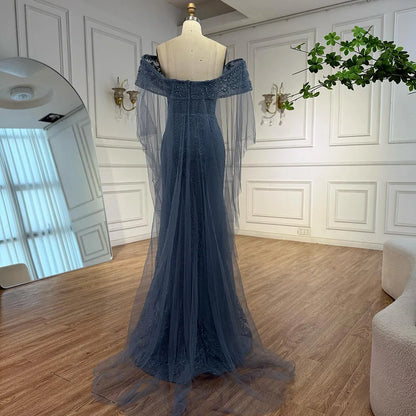 Luxury Blue Lace Off Shoulder Evening Dress for Women LA73125 - SERENE HILL