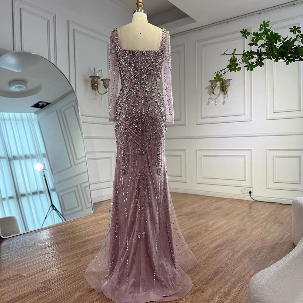 Luxury Nude Beaded Mermaid Evening Dress with Overskirt LA73190 - SERENE HILL