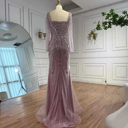 Luxury Nude Beaded Mermaid Evening Dress with Overskirt LA73190 - SERENE HILL