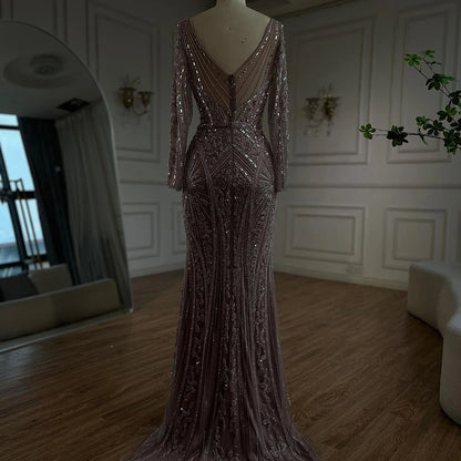 Luxury Dubai Beaded Evening Dress With Long Sleeve LA72518 - SERENE HILL